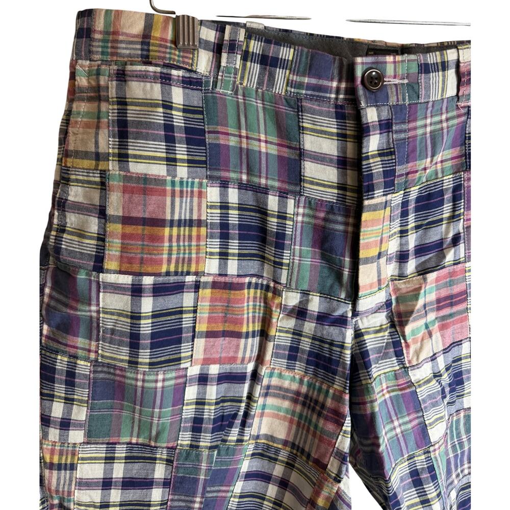 J.Crew Patchwork Madras Plaid Shorts Mens 36 Cotton Preppy Summer Casual EUC - Picture 2 of 9